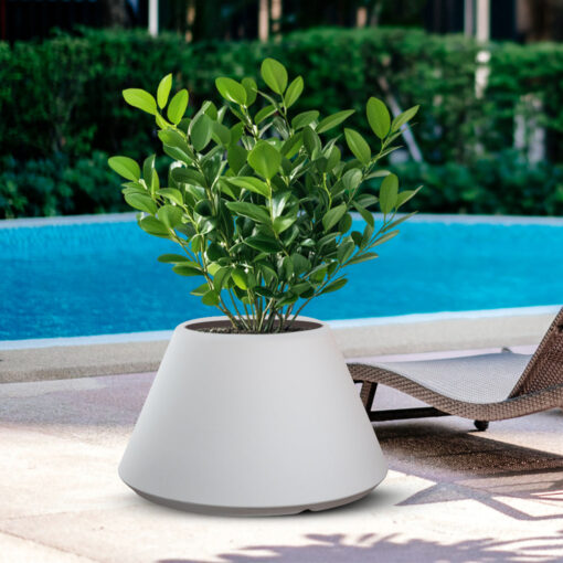 Vaso in resina da esterno interno per piante tondo conico design d.60x35h Stromboli Bianco
