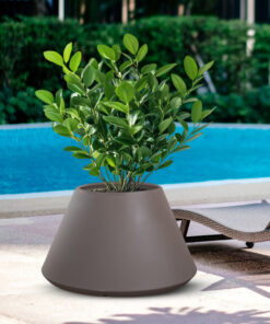 Vaso in resina da esterno interno per piante tondo conico design d.60x35h Stromboli Tortora