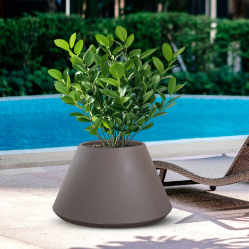 Vaso in resina da esterno interno per piante tondo conico design d.60x35h Stromboli Tortora
