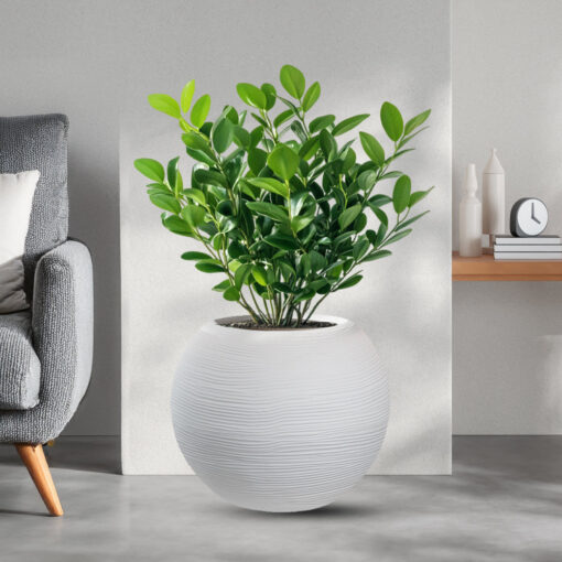 Vaso in resina da esterno interno per piante tondo a sfera di design d.40x33h Botticelli Bianco - immagine 2