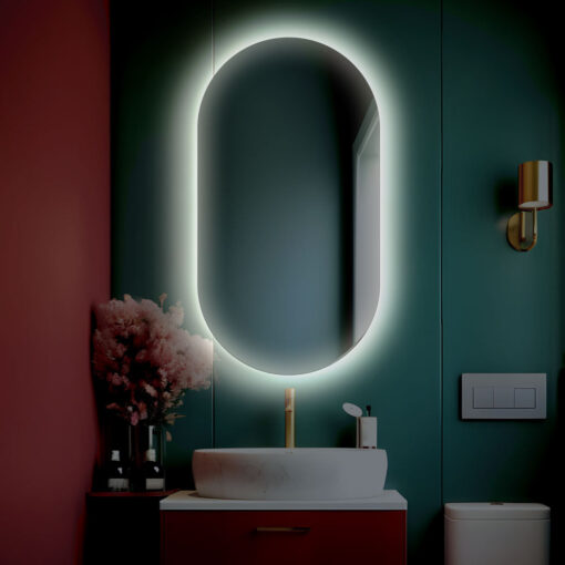 Specchio da bagno ovale retroilluminato reversibile OLIVIA LED 50x100 Made in Italy - immagine 2