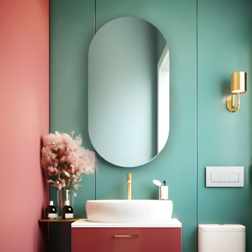 Specchio da bagno ovale retroilluminato reversibile OLIVIA LED 50x100 Made in Italy - immagine 3