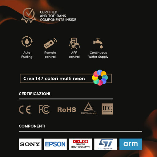Camino elettrico a Vapore Acqueo 3D APP bruciatore inserto da incasso 100 PRO-LINE - immagine 4