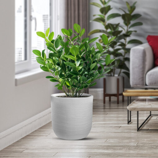 Vaso in resina da esterno interno per piante cilindro di design d.35x34h Raffaello Bianco - immagine 4