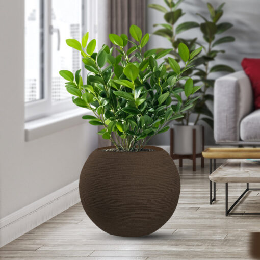 Vaso in resina da esterno interno per piante tondo a sfera di design d.40x33h Botticelli Marrone - immagine 4