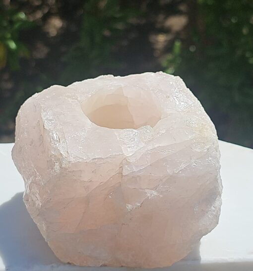 Porta Candele in Quarzo Rosa Grezzo